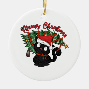 Décoration En Céramique Cute Chat Meow Noël Funny Animal