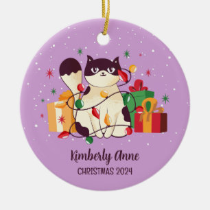 Décoration En Céramique Cute Chat Noël Kitty Snowy Vacances d'hiver