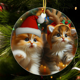 Décoration En Céramique Cute chatons avec le Père Noël et les casquettes d