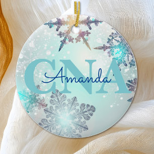 Décoration En Céramique Cute CNA Ice Blue Snowflake Nom personnalisé