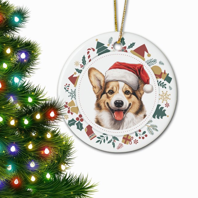 Décoration En Céramique Cute Corgi Chien Noël Images Wreath (Créateur téléchargé)