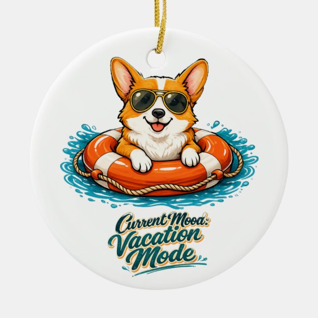 Décoration En Céramique Cute Corgi "Vacation Mode" Summer Design (Devant)