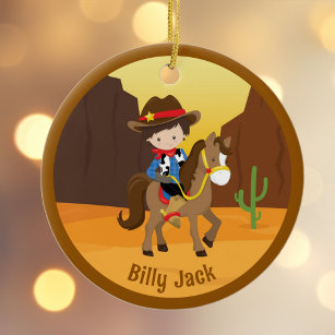 Décoration En Céramique Cute Cowboy Nom des enfants Noël personnalisé