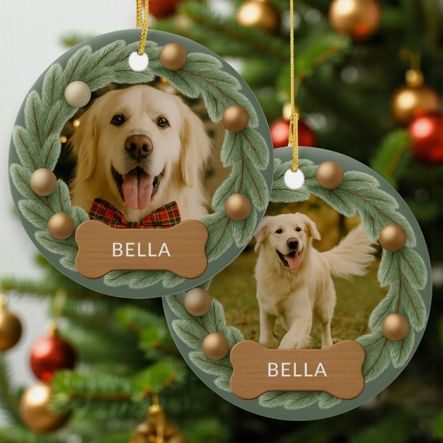 Décoration En Céramique Cute Dog Photo Wreath Holiday Christmas (Créateur téléchargé)