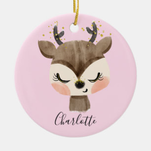 Décoration En Céramique Cute douce et fille Pastel Blush Pink Baby Reindee