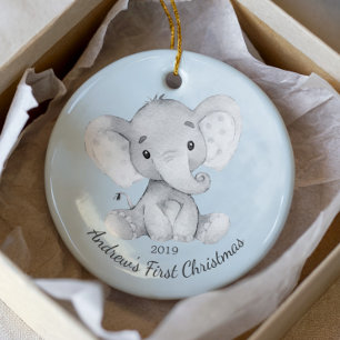Décoration En Céramique Cute Elephant Boys First Christmas Ornament
