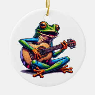 Décoration En Céramique Cute Frog Jouer une guitare   Noël du jeu de jouet