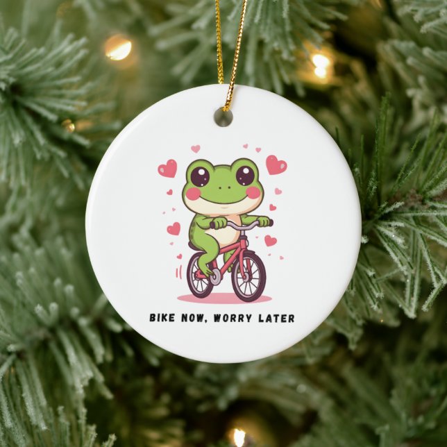 Décoration En Céramique Cute Frog Riding Bicycle | Funny Frog Lover Gift (Arbre)