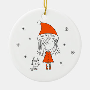 Décoration En Céramique Cute Funny Père Noël Girl Cat Cartoon Ajouter No