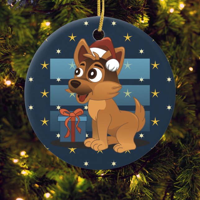 Décoration En Céramique Cute German Shepherd puppy Cartoon Starry night (Créateur téléchargé)