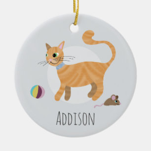 Décoration En Céramique Cute Ginger Chat Empreinte de patte Joyeux Vacance