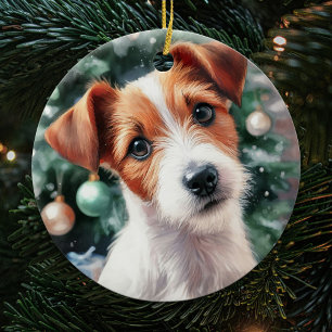 Décoration En Céramique Cute Jack Russell Terrier Aquarelle Noël
