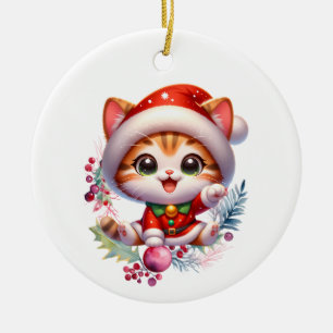 Décoration En Céramique Cute Kitten en Père Noël Costume Noël