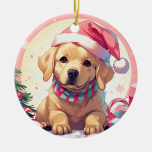 Décoration En Céramique Cute Labrador Retriever avec casquette pastel & fo