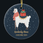 Décoration En Céramique Cute Llama Alpaca Christmas Snowy Winter Holiday<br><div class="desc">Cute cartoon animal ornament for kids and children. Perfect for first Christmas celebration with family. You can customize the text for any occasion.</div>