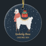 Décoration En Céramique Cute Llama Alpaca Christmas Snowy Winter Holiday<br><div class="desc">Cute cartoon animal ornament for kids and children. Perfect for first Christmas celebration with family. You can customize the text for any occasion.</div>