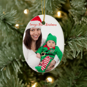 Décoration En Céramique Cute Mom Baby In Elf Costume Photo First Christmas