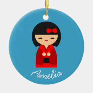 Décoration En Céramique Cute orange Kokeshi poupées japonaises