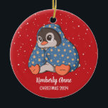 Décoration En Céramique Cute Penguin Cozy Christmas Snowy Winter Holiday<br><div class="desc">Cute cartoon animal ornament for kids and children. Perfect for first Christmas celebration with family. You can customize the text for any occasion.</div>