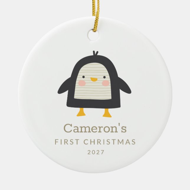 Décoration En Céramique Cute Penguin Simple 1er Noël Personnalisé (Devant)