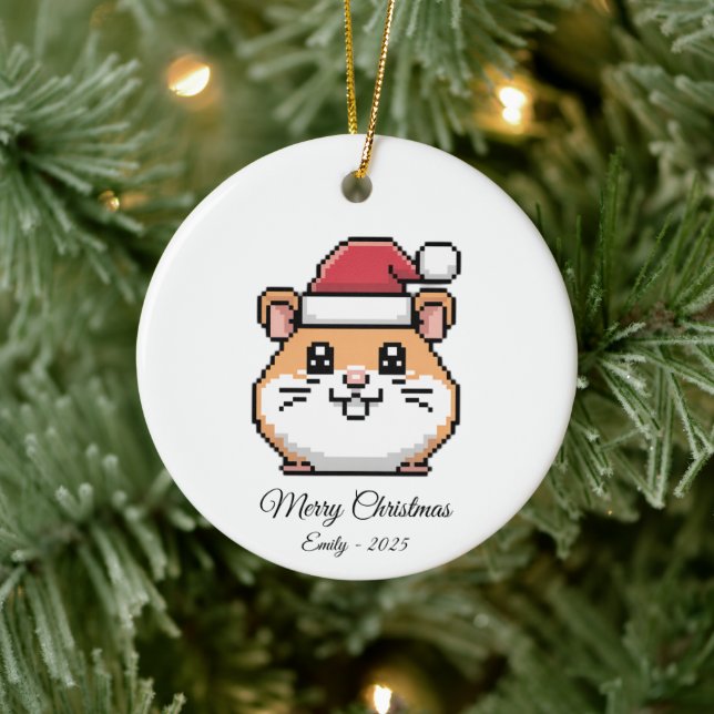 Décoration En Céramique Cute Pixel Art Hamster Santa Hat Christmas Gift (Arbre)