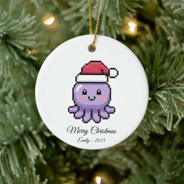 Décoration En Céramique Cute Pixel Art Octopus Santa Hat Christmas Gift (Arbre)