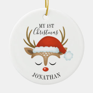 Décoration En Céramique Cute Reindeer Baby 1er Noël Photo