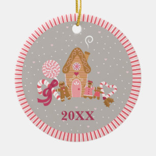 Décoration En Céramique Cute Rose Gris Gray Gingerpain Candy Round Ornemen