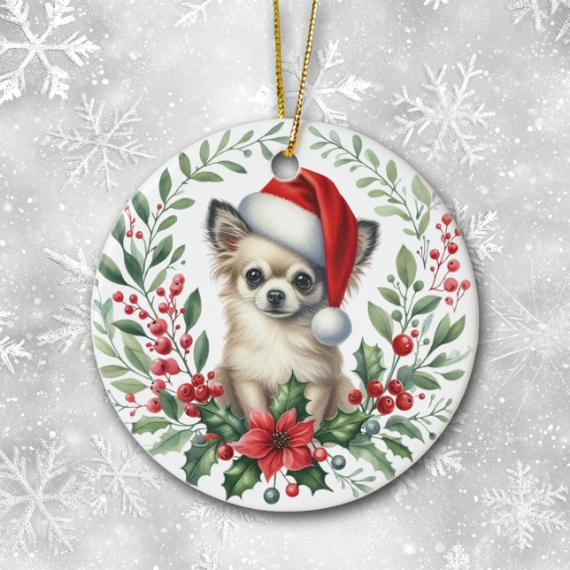 Décoration En Céramique Cute Santa Hat Chihuahua Aquarelle Wreath (Créateur téléchargé)
