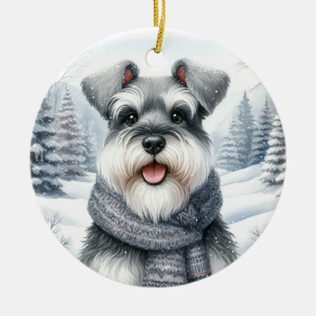 Décoration En Céramique Cute Schnauzer Winter Wonderland Noël (Devant)