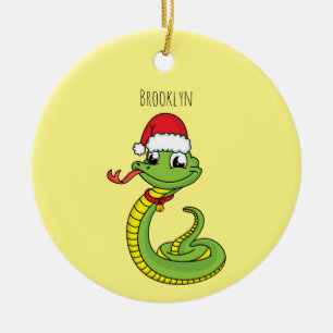 Décoration En Céramique Cute serpent vert avec chapeau santa dessin animé