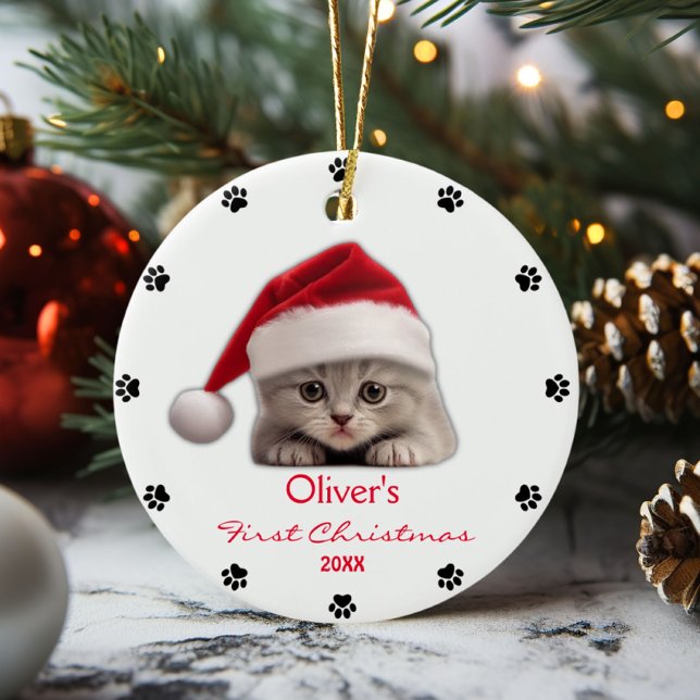 Décoration En Céramique Cute Shorthair Chat Santa Hat Paw Personnalisé (Créateur téléchargé)