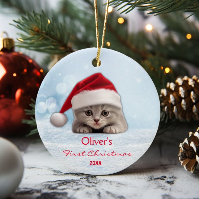 Décoration En Céramique Cute Shorthair Chat Santa Hat Paw Personnalisé (Créateur téléchargé)