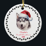 Décoration En Céramique Cute Sibérien Husky Chien Santa Hat Paw Custom<br><div class="desc">Élevez votre décor de vacances avec notre adorable Cute Siberian Husky Dog dans un crayon rouge Santa Hat Art Noël Ornement personnalisé. Ce charmant ornement est orné d'un adorable chien Husky sibérien orné d'un chapeau de Père Noël rouge festif dans un style délicat de crayon, ajoutant une touche artistique à...</div>