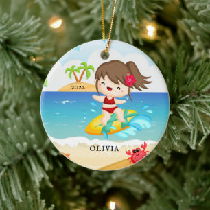 Décoration En Céramique Cute Surfer Girl Noël Personnalisé