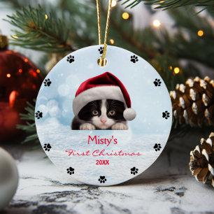 Décoration En Céramique Cute Tuxedo Chat Empreinte de patte personnalisé