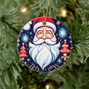 Décoration En Céramique Cute Vintage Père Noël Round Design Retro
