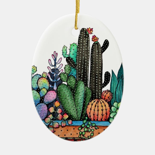 Décoration En Céramique Cute Watercolor Cactus Garden (Devant)