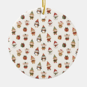 Décoration En Céramique Cute Watercolor Christmas Pattern - Elves Penguins