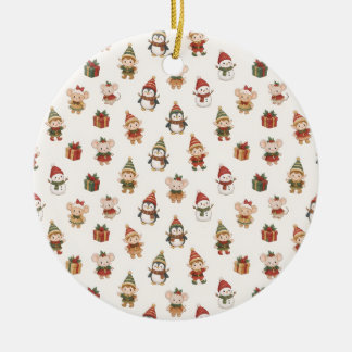 Décoration En Céramique Cute Watercolor Christmas Pattern - Elves Penguins