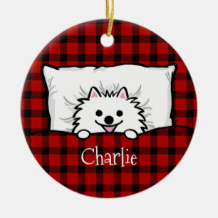 Décoration En Céramique Cute White Pomeranian Dog Tucked In Bed Custom