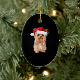 Décoration En Céramique Cute Yorkshire Terrier Père Noël Chiot Noël