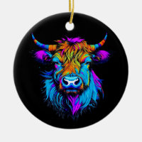 Cyberpunk Coloré Ai Highland Vache Noël