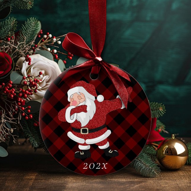Décoration En Céramique Dabbing Red Plaid Santa Claus | Fun Rustic Buffalo (Créateur téléchargé)
