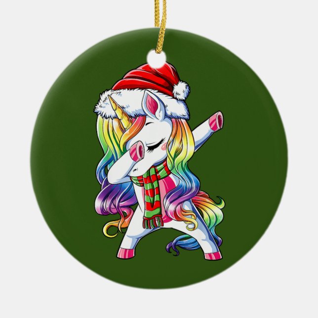 Décoration En Céramique Dabbing Unicorn Père Noël Filles de Noël (Devant)