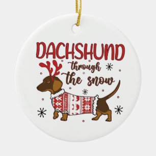 Décoration En Céramique Dachshund à travers la neige Noël Amateur de chien