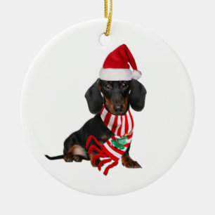 Décoration En Céramique Dachshund Avec Casquette Scaft Christmas