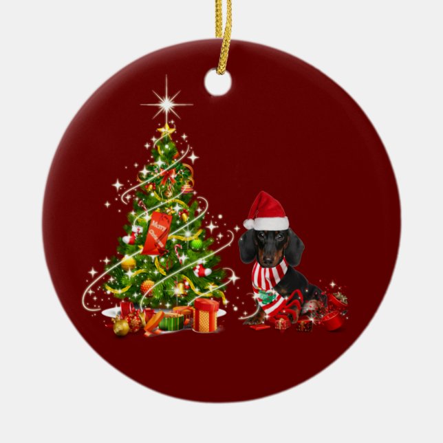 Décoration En Céramique Dachshund Avec Casquette Scaft Noël (Devant)