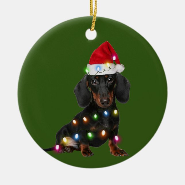 Décoration En Céramique Dachshund Avec Scafts De Noël Santa Hat (Devant)