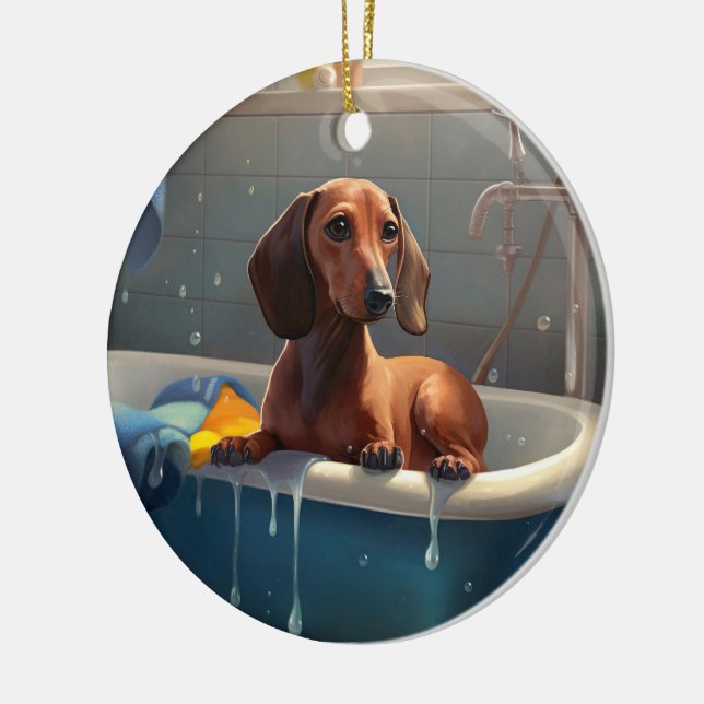 Décoration En Céramique Dachshund Bathtime Fun (Gauche)